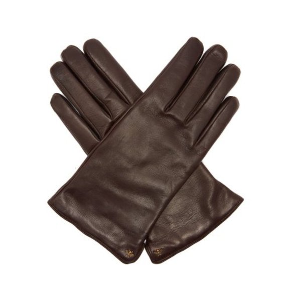 Gucci Bee Embellished Leather Gloves In Brown New with box - Picture 1 of 6